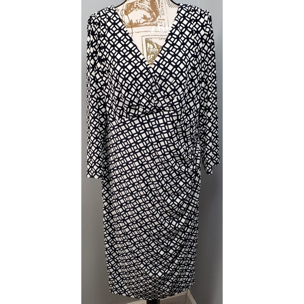 Lauren Ralph Lauren Dress Womens 18 Multi Patterned Stretch Side Ruched V-Neck